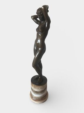 Large Vintage Art Deco Style Bronze Nude Sculpture on Marble Base